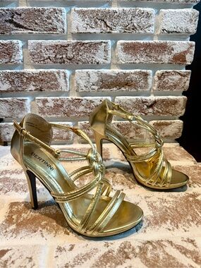Bertinni Gold Strappy Braided High Heel Sandals-Size 7